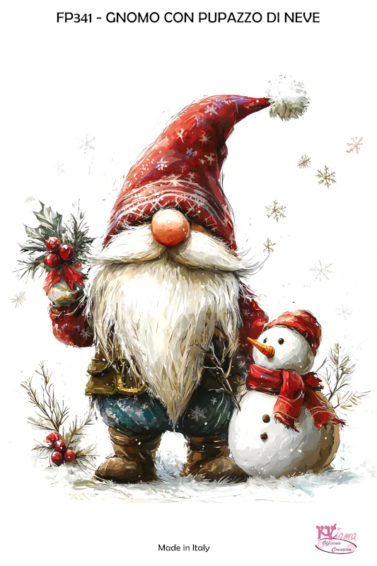 PANNELLO STAMPATO 20X30CM GNOMO CON PUPAZZO NEVE