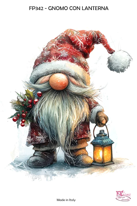 PANNELLO STAMPATO 20X30CM GNOMO CON LANTERNA