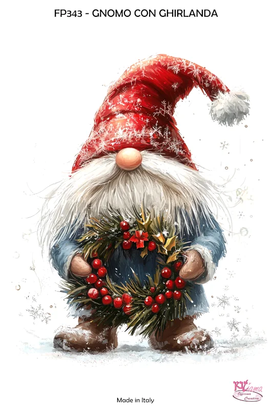 PANNELLO STAMPATO 20X30CM GNOMO CON GHIRLANDA