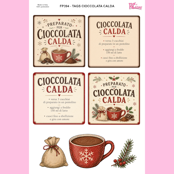 PANNELLO STAMPATO 20X30CM TAGS CIOCCOLATA CALDA