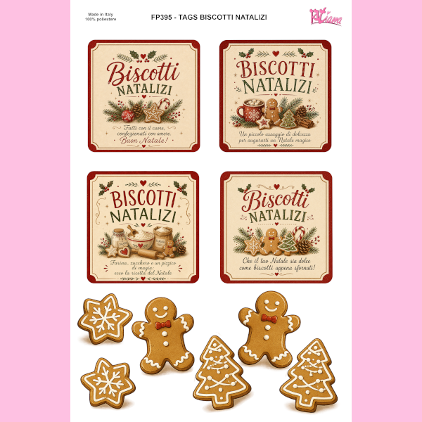 PANNELLO STAMPATO 20X30CM TAGS BISCOTTI NATALIZI