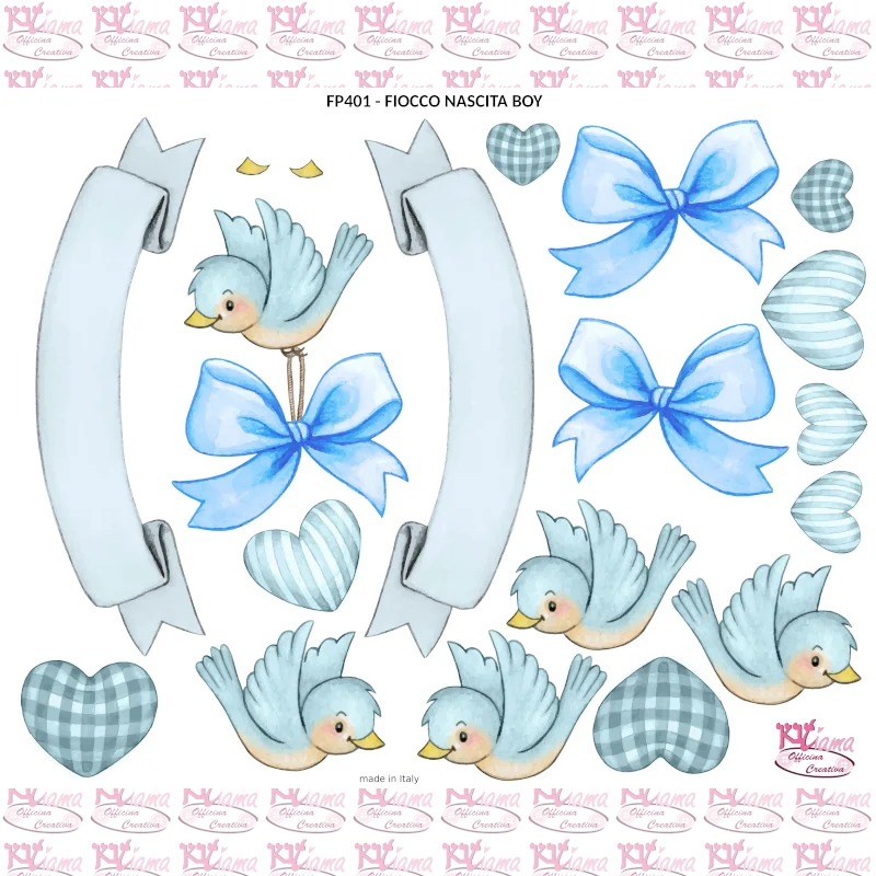 PANNELLO STAMPATO 40X50CM FIOCCO NASCITA BOY