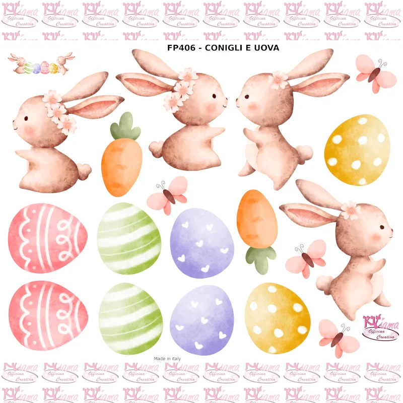 PANNELLO STAMPATO 40X50CM CONIGLI E UOVA