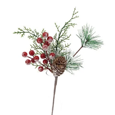 RAMO PIGNE E BACCHE ROSSE CM.28