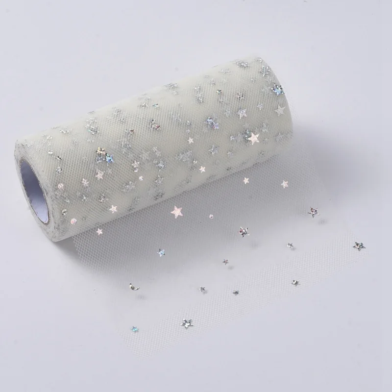 NASTRO TULLE CON STELLE H. 15CM - 25Y AVORIO
