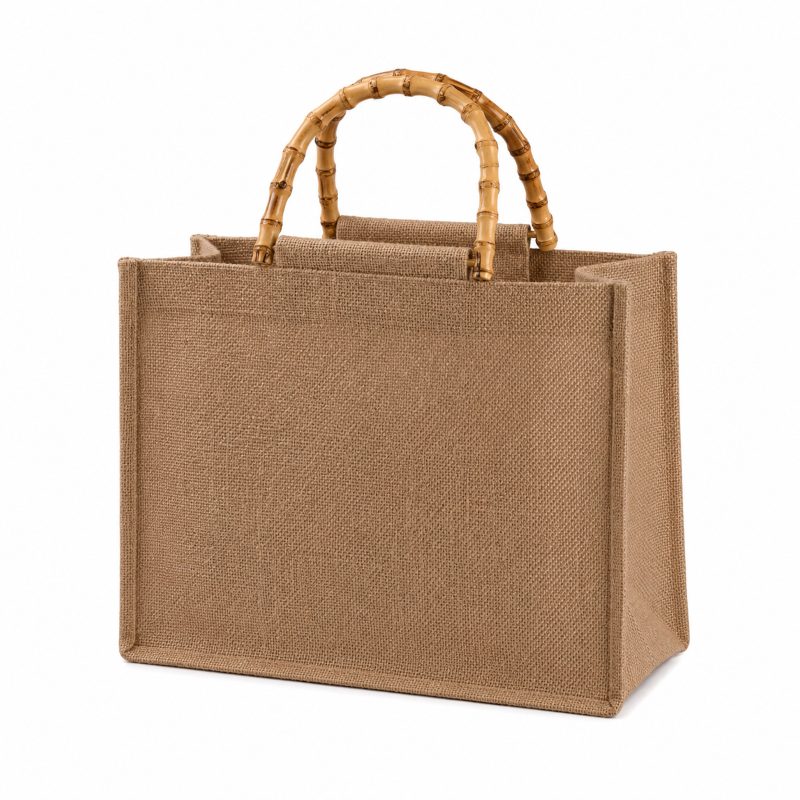 BORSA JUTA C/MANICO BAMBU' GRANDE